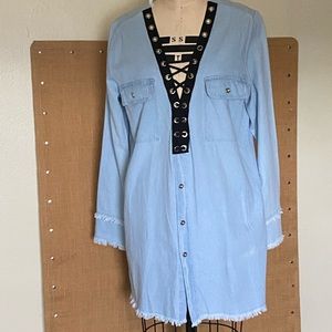 36 POINT 5 DENIM BLACK LACE SHIRT DRESS